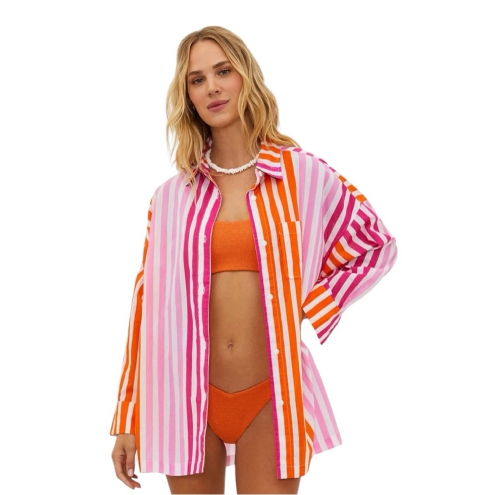Beach Riot Pink and Orange Striped Swim Coverup